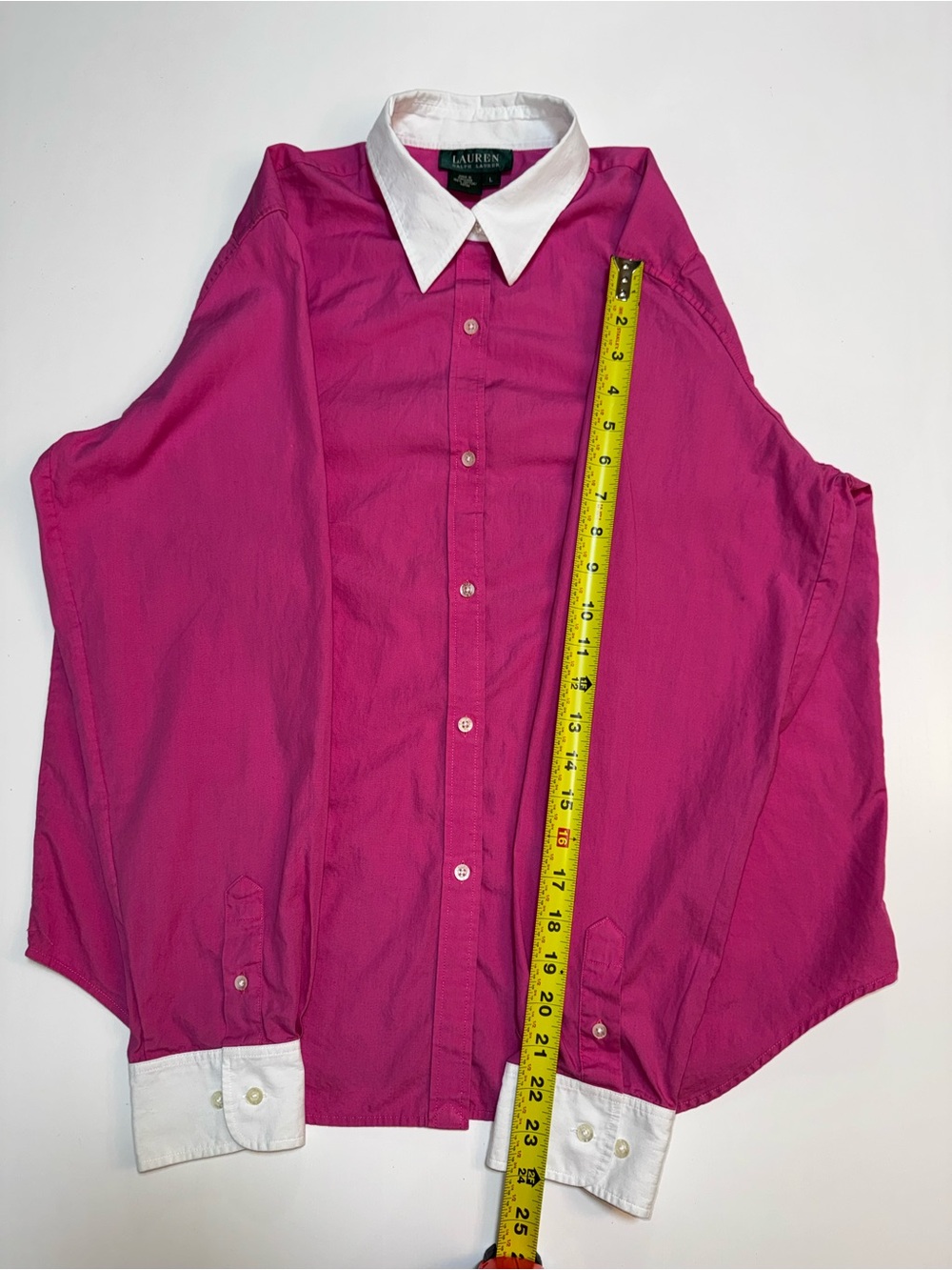 Lauren Ralph Lauren women’s L Pink Solid Cotton Point Collar Logo Dress Shirt - Picture 10 of 16